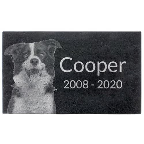 Black Granite Memorial Headstone for Lost Loved Ones, Dogs, Cats, and Family Pets. " Great for Your Garden, Tree Dedication, or in a Cemetery. Includes your personal photo and text. (10 x 6 x 2") | Includes photo and text for lost loved ones, dogs, cats,