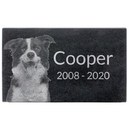 Black Granite Memorial Headstone for Lost Loved Ones, Dogs, Cats, and Family Pets. " Great for Your Garden, Tree Dedication, or in a Cemetery. Includes your personal photo and text. (10 x 6 x 2") | Includes photo and text for lost loved ones, dogs, cats,