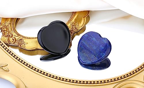 QINJIEJIE 2PCS Worry Stones for Anxiety Lapis Lazuli Black Obsidian Crystals Thumb Heart Crystal Palm Polished Gemstone Pocket Massage Natural Gem Stress Relief Item Reiki Meditation Gift for Women - color: C-lapis Lazuli+black Obsidian