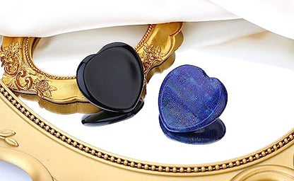 QINJIEJIE 2PCS Worry Stones for Anxiety Lapis Lazuli Black Obsidian Crystals Thumb Heart Crystal Palm Polished Gemstone Pocket Massage Natural Gem Stress Relief Item Reiki Meditation Gift for Women - color: C-lapis Lazuli+black Obsidian