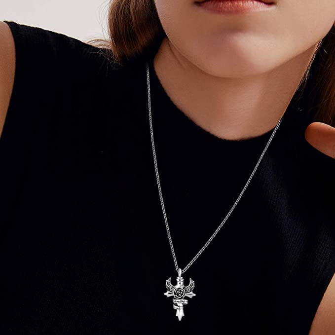 Cross Angel Wings Urn Necklace for Ashes in Loving Memory Dad Mom Grandma Grandpa Brother Sister Uncle Aunt Son Cremation Keepsake Memorial Jewelry - style: Dad