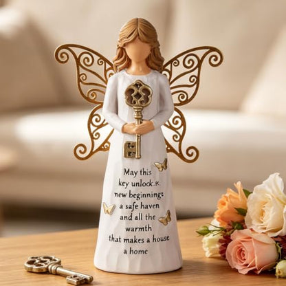 House Warming Gifts New Home, Guardian Angel Figurine with Key | New House Gifts Ideas for Women, First Time Home Buyer, New Apartment,Hand-Painted Angel Figurine for Party Decorations - style: Housewarming