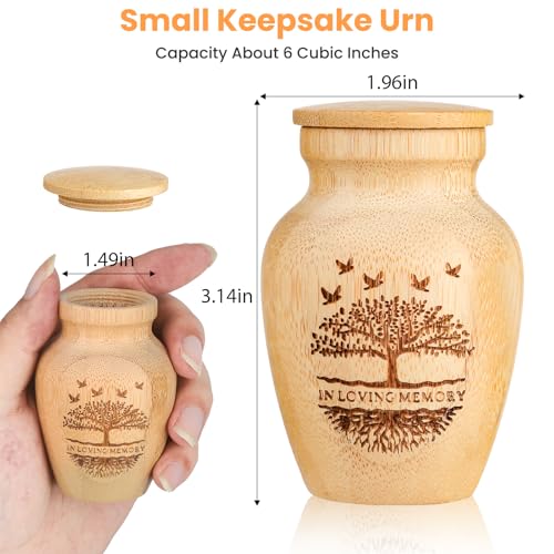 Small Urns for Human Ashes Keepsake Set of 2, Handcrafted Bamboo, Mini Cremation Keepsake Urn for Funeral Memorial or Home Decorative, 2" W x 3" H