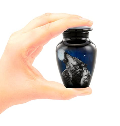 Midnight Wolves Keepsake Urn - 3 Wolves Mini Cremation Urn for Ashes - Wolves Howling at The Moon Sharing Urn - Wolf Urn - Moonlit Wolves Memorial Token Urn with Premium Box & Bag (Keepsake) - size: Mini (Keepsake)
