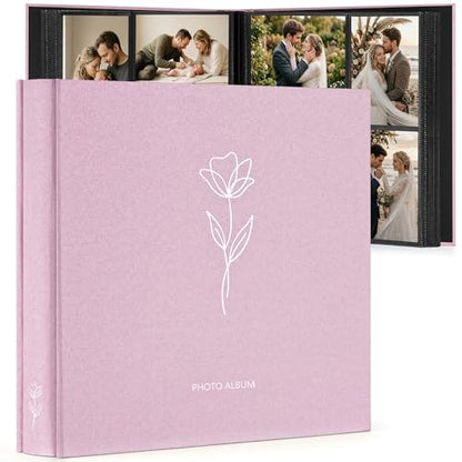 DazSpirit 4x6 Photo Album, 600 Photos, Large Capacity, Linen Hardcover | Pink Floral Photo Book, Acid-Free Slip-In Pages, Memory Album for Wedding, Baby, Anniversary, Travel and Family Photos - color: Pink