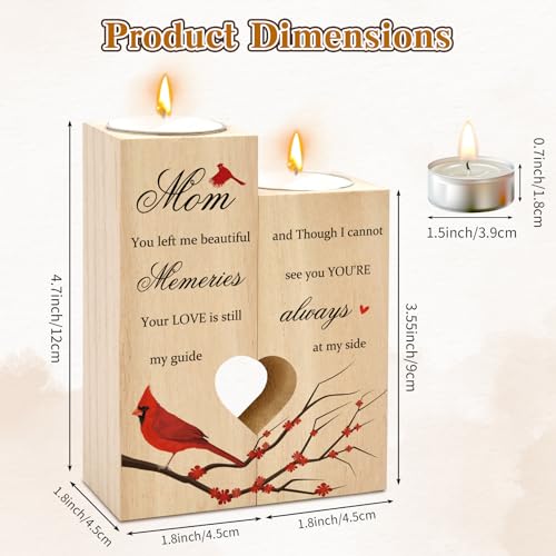 Sympathy Gifts for Loss of Mom Wooden Cardinal Candle Holder Memorial Gifts Funeral Decorations Table Decor Mom Thinking of You Remembrance Condolence Grief Presents for Loss of Loved One Mother