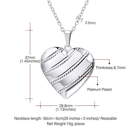 U7 Women Locket Necklace, Heart Photo Lockets Hold Picture, Gift Box Packed - color: 05# Platinum Stripe