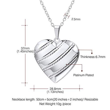 U7 Women Locket Necklace, Heart Photo Lockets Hold Picture, Gift Box Packed - color: 05# Platinum Stripe