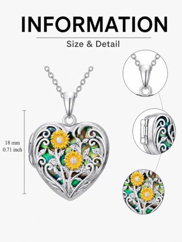 JKR Heart Picture Locket Necklace for Women That Holds Pictures Jewelry | Memorial Necklace with Picture Anniversary Birthday Gift for Women Wife Mom Girlfriend - color: Sunflower