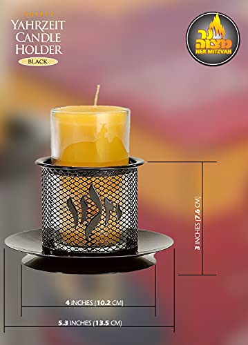 Ner Mitzvah Metal Yizkor Yahrzeit Candle Holder - Decorative Yartzeit Memorial Candle Holder - Black