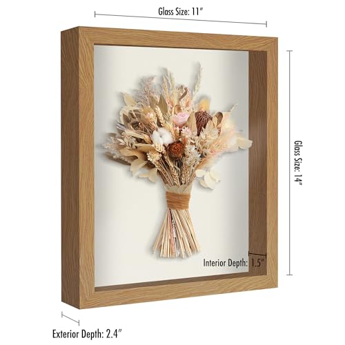 Americanflat 11x14 Shadow Box Frame with Shatter-Resistant Glass - Silhouette Collection - Large Shadow Box Display Case for Tabletop and Wall Display - Dark Oak with Soft Felt Back | Shatter-resistant glass, 1.5 inch interior depth, hangs vertical or hor