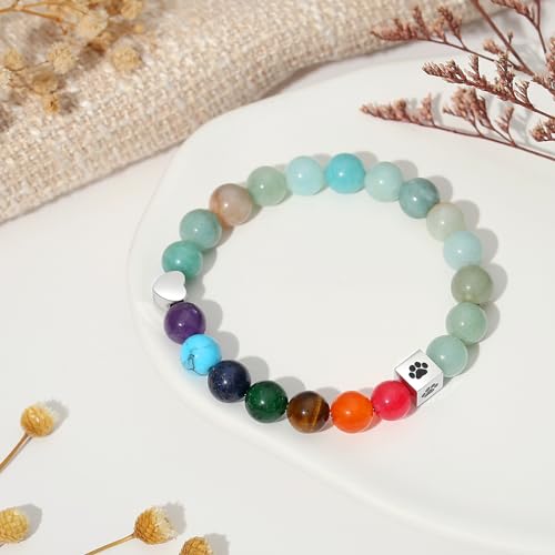 TONY & SANDY Dog Memorial Gifts, Pet Sympathy Rainbow Bridge Pet Memorial Bracelet for Men Women Girls Who Loss of Beloved Dog Cat - color: Amazonite