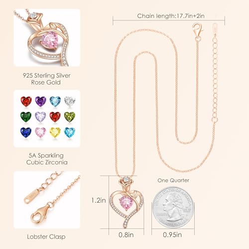 925 Sterling Silver Rose Love Heart Birthstone Necklaces for Women Jewelry | Hypoallergenic Nickel-Free & Lead-Free Pendant,Birthday Anniversary Christmas Gift for Women Wife Mom Girlfriend - color: Rose Gold-10-Oct