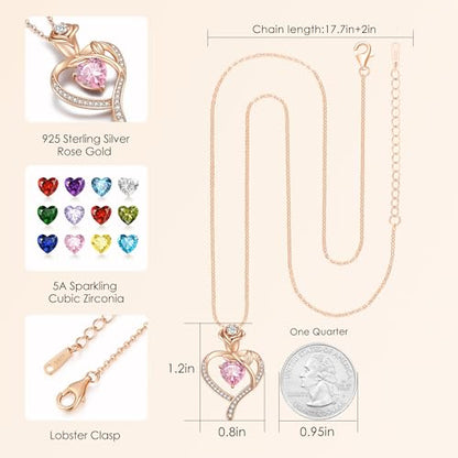 925 Sterling Silver Rose Love Heart Birthstone Necklaces for Women Jewelry | Hypoallergenic Nickel-Free & Lead-Free Pendant,Birthday Anniversary Christmas Gift for Women Wife Mom Girlfriend - color: Rose Gold-10-Oct