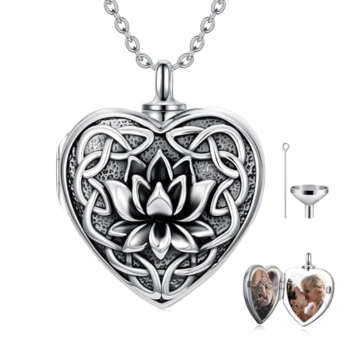 Dorunmo Personalized Locket Urn Necklace 925 Sterling Silver Pictures Photo Keep Someone Near to You Custom Lockets Jewelry Letters Engraving for Women - color: N-Lotus, style: Locket+Photo