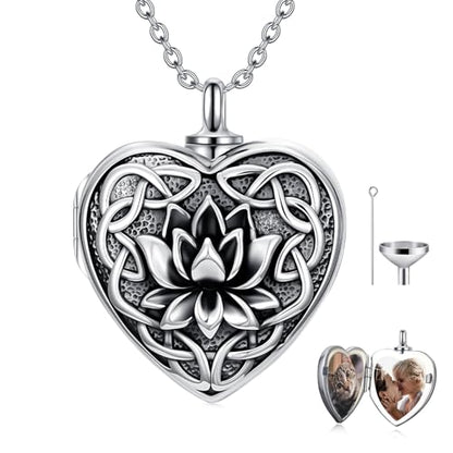 Dorunmo Personalized Locket Urn Necklace 925 Sterling Silver Pictures Photo Keep Someone Near to You Custom Lockets Jewelry Letters Engraving for Women - color: N-Lotus, style: Locket+Photo