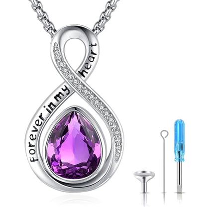 Eusense Cremation Jewelry for Ashes Urn Necklace to Put Ashes In 925 Sterling Silver Memorial Pendant Tree of Life Infinity Urn Necklaces for Ashes Necklace for Women Men - style: F-Infinity Urn-02-Feb.-Amethyst