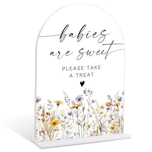 Acrylic Table Signs, Boho Floral Babies are Sweet Please Take a Treat Sign, Baby Shower Table Centerpieces, Supplies for Gender Reveal Party and Newborn Announcement Reception and Event Party, 34 - color: Babies are Sweet Sign, 34