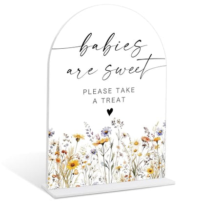Acrylic Table Signs, Boho Floral Babies are Sweet Please Take a Treat Sign, Baby Shower Table Centerpieces, Supplies for Gender Reveal Party and Newborn Announcement Reception and Event Party, 34 - color: Babies are Sweet Sign, 34