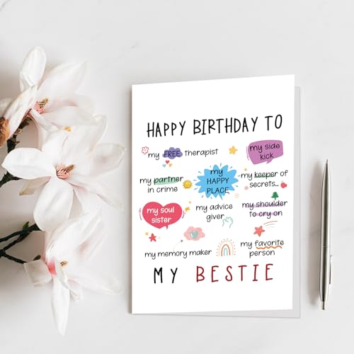Qiliji Funny Bestie Birthday Card, Best Friend Birthday Card for Women, Happy Birthday Card for Bestie, Birthday Card for Friend BFF Sister - color: Bestie Birthday