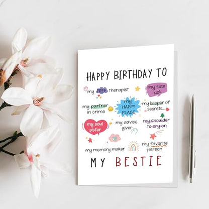 Qiliji Funny Bestie Birthday Card, Best Friend Birthday Card for Women, Happy Birthday Card for Bestie, Birthday Card for Friend BFF Sister - color: Bestie Birthday