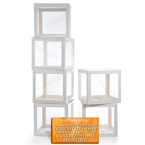 Ledido Transparent Balloon Boxes with 78 Letters Numbers for Custom Name - color: White, size: 6PCS Boxes