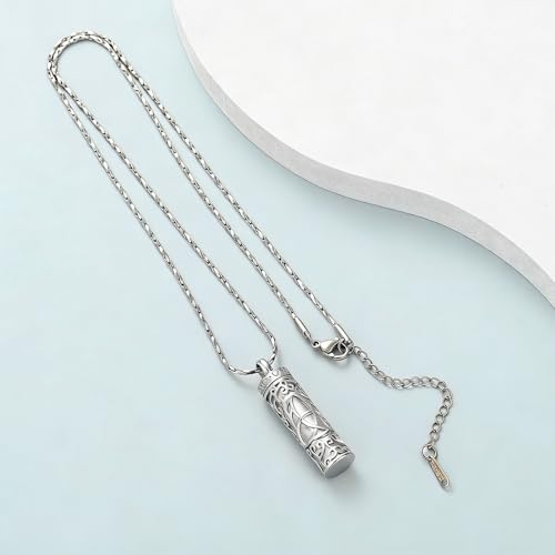 Imrsanl Celtic Knot Cremation Jewelry for Ashes Stainless Steel Cylinder Urn Necklace Memorial Pendant Human Pet Ashes Holder Keepsake for Women Men - color: Silver-1