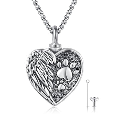 MEDWISE Wing/Paw Prints Urn Necklace for Ashes 925 Sterling Silver Necklace Guardian Angel Ashes Keepsake Memorial Urn Pendant Pet Cremation Jewelry for Ashes Memorial Jewelry for Dog Cat Pet Men - style: A-Guardian Angel