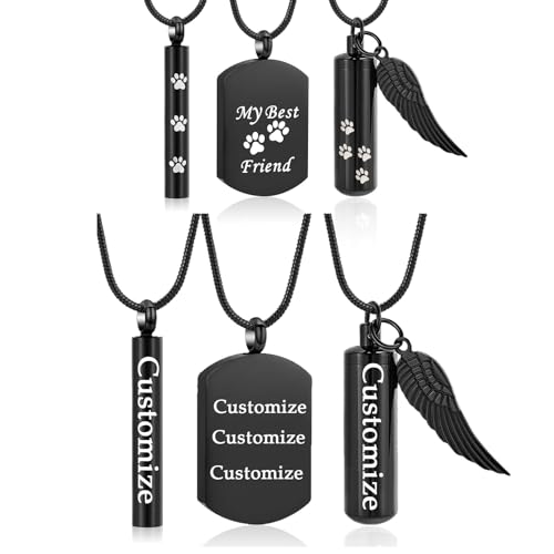 Hearbeingt Cylinder Cremation Jewelry Paw Print Urn Necklaces for Ashes | Stainless Steel,with Charm Wing,for Women Men,Memorial Necklace,Ash Pendant for Human Pet,Keepsake Jewelry,Gift,Fill Tool - color: 3PCS-Customize