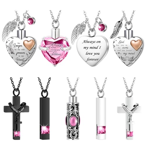 Henoyso 9 Pcs Cremation Urn Necklace for Ashes Heart Cross - color: Rose Pink