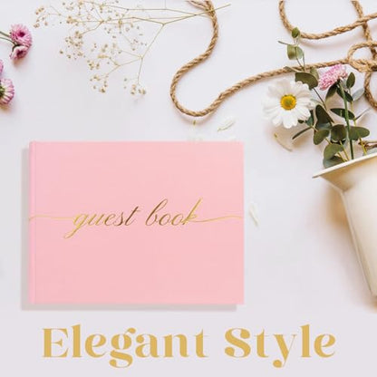 Elegant Wedding Guest Book - Perfect for Wedding Receptions, Baby Showers, Birthdays and Special Events - Polaroid Guest Book with 110 Lined Pages for Sign-in and Photos -Hardcover (Pink) - color: Pink