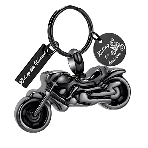 Yinplsmemory Cremation Jewelry Motorcycle Urn Keychain for Ashes Keepsake Urn Key Ring for Human/Pet Ashes Holder - color: Black
