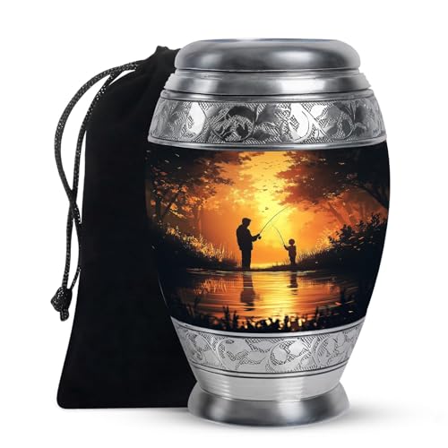 Fisherman Human Ashes Burial Urns - Fishing Large Capacity Cremation Urn for Adult Men & Women - Funeral Ash Holder - Memorial Urn for Ashes Adult - Decorative Dad Urns 10 Inch | Memorial Urn for Ashes Adult - Decorative Urns for Dad Ashes, Ash Container