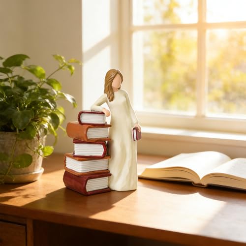 Book Lovers Gifts for Women,Hand-Painted Sculpted Reading Women Figurines | Library Bookshelf Decor for Readers, Graduates, Students, Teachers, Living Room Desk Office Decoration - style: Reading girl