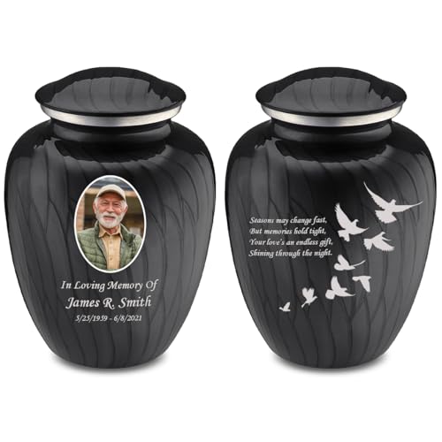 Embrace Adult Personalized Doves Cremation Urns for Human Ashes I Large Picture Pearl Black Funeral Urn for Adult Men and Women with Double Side Engraving I 200 lbs - color: _Pearl Black (Double Sided)