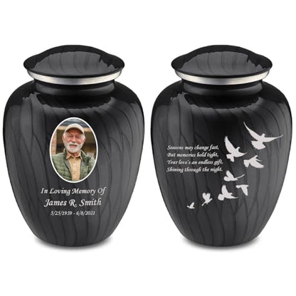 Geturns Embrace Adult Personalized Doves Cremation Urns for Human Ashes I Large Picture Pearl Black Funeral Urn for Adult Men and Women with Double Side Engraving I 200 lbs - color: _Pearl Black (Double Sided)