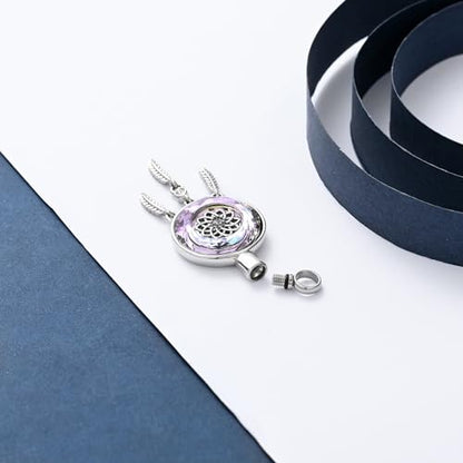 constantlife Circle of Life Dreamcatcher Cremation Jewelry for Ashes Stainless Steel Crystal Pendant Urn Necklace Keepsake Human Pet Memorial Gift for Women Men - color: Silver-Purple