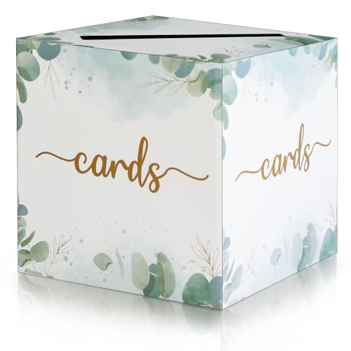 OurWarm Wedding Card Box, Greenery Gift Card Box for Party | Money Box Collects 80–120 Cards, Easy Assembly, Lightweight Cardboard Card Box for Wedding, Baby Showers, and Celebrations - color: white green
