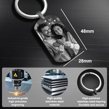 Custom Keychain with Picture Personalized Photo Keychain Gift for Father's Day Valentines Day Men Boyfriend - color: Keychain: 1 Side Photo Engraving (Blue)