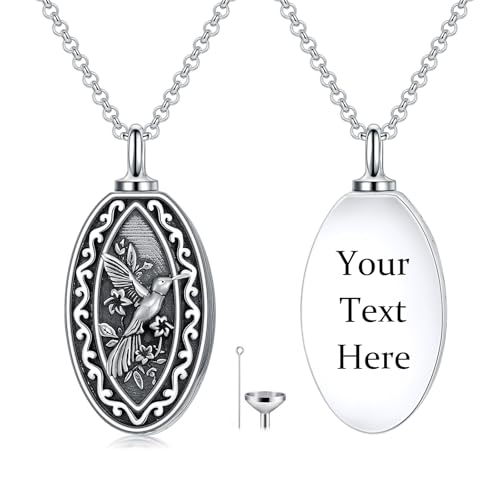 925 Sterling Silver Memorial Jewelry Urn Necklaces for Ashes, Photo Locket Necklace that Holds Picture - color: Hummingbird Urn-Custom