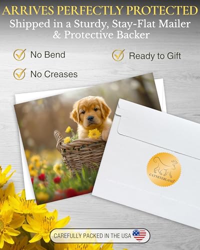 Golden Retriever Puppy All Occasions Greeting Card - Dog with Flowers from Unique Dogs Party Delights Collection - Large 5x7 Inch - Blank Inside with White Envelope - color: Golden Retriever Puppy with Yellow Flowers