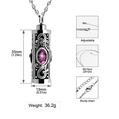 XIUDA Crystal Cremation Urn Necklace for Ashes Keepsake Stainless Steel Memorial Pendant with Flower - color: Text Engraved