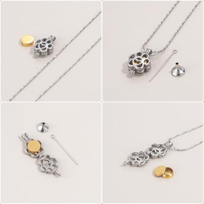 Paw Print Urn Necklace for Pet Ashes Stainless Steel Memorial Locket Cremation Jewelry Dog/Cat Keepsake Pendant with Mini Case Sympathy Gift for Pet Lovers Women Men - color: Silver-Gold