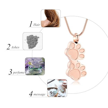 Pet Urns For Dogs/Cats - Pet Ashes Necklace - Paw Print Urn Necklace with Mini Keepsake Urn Memorial Ash Jewelry - color: Rose Gold