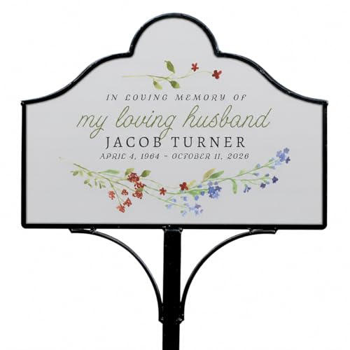 Personalized Garden Stake, Metal Memorial Plaque, in Loving Memory Gift - color: Floral