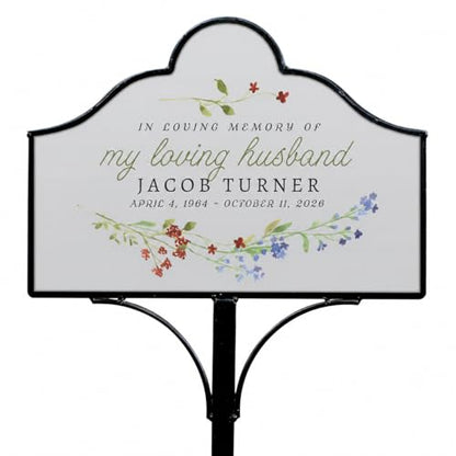Personalized Garden Stake, Metal Memorial Plaque, in Loving Memory Gift - color: Floral