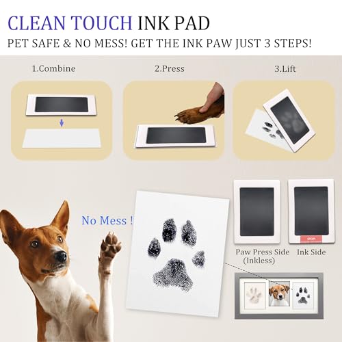 MYPAWLETS Paw Print Frame Kit,Dog/Cat Paw Print Keepsake,Grey | Soft Clay & Clean Touch Ink Pad,Paw Print Impression Kit with Customization Tool,Pet Memorial Wooden Frame,DIY Dog Lover Gift - color: Grey