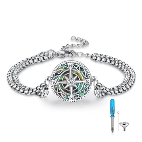 TUGHRA Ashes Bracelet for Women Urn Bracelet for Ashes 925 Sterling Silver Cremation Jewelry Memorial Gifts Keepsake Bracelet - style: Ashes Bracelet-coin-compass-abalone shell