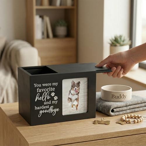 Pet Urns for Dogs Ashes, Dog Urns with Photo Frame, Cat Ashes Keepsake Box, Loss of Dog Sympathy Urn, Pet Memorial Gifts, Pet Bereavement Gift, Dog Pass Away Remembrance Gift (Black) - color: Black