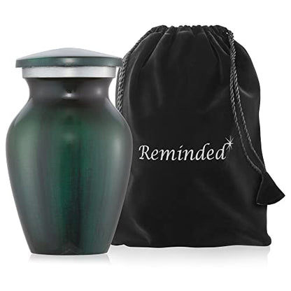 Reminded Small Cremation Memorial Urn for Human Ashes, Green Mini Keepsake with Velvet Case - color: Green